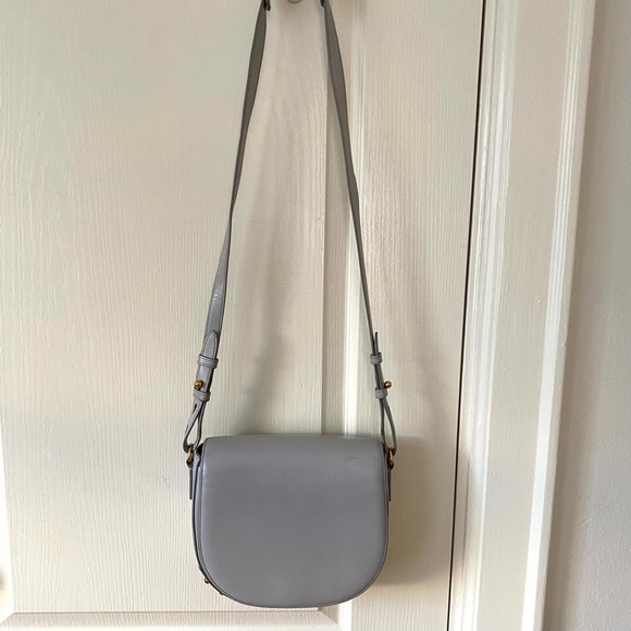 Alexander Wang Grey Calfskin Leather Lia Sling Gold Stud Messenger Crossbody Bag - Picture 3 of 15